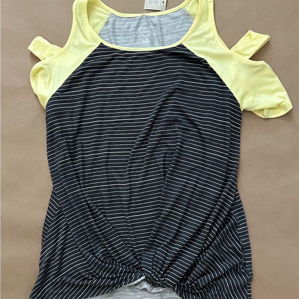 Maurices Yellow and Black Cold Shoulder Top
